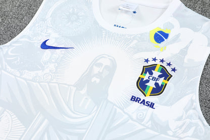 Kit Tank Top + Shorts Brazil Christ the Redeemer White Training 25/26