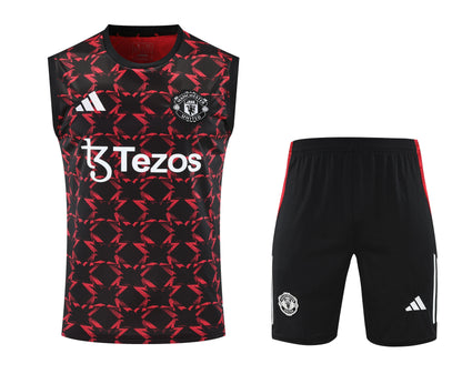 Manchester United Black/Red Training Tank Top + Shorts Kit 25/26