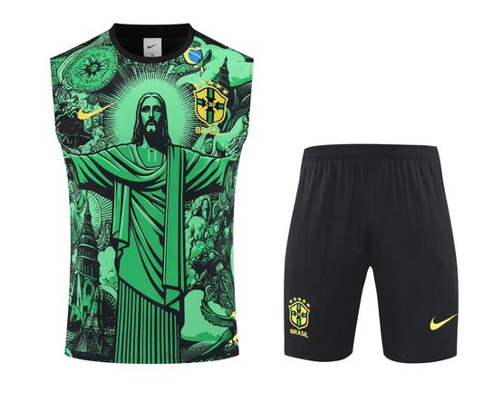 Kit Tank Top + Shorts Brazil Christ the Redeemer Green Training 25/26