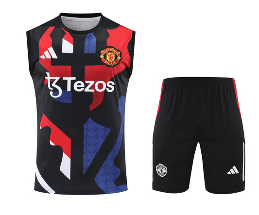 Manchester United Black/Blue/Red Training Tank Top + Shorts Kit 25/26