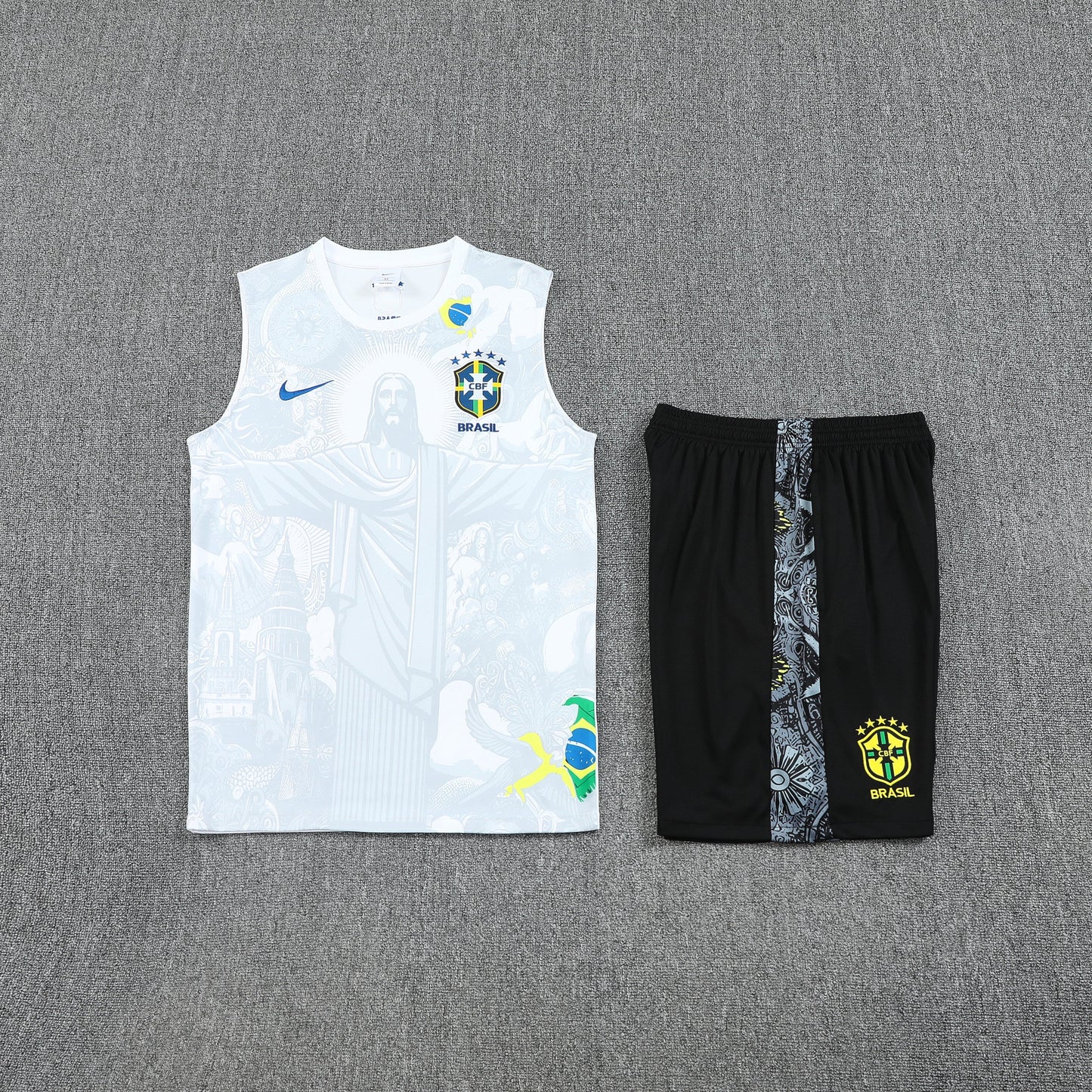 Kit Tank Top + Shorts Brazil Christ the Redeemer White Training 25/26