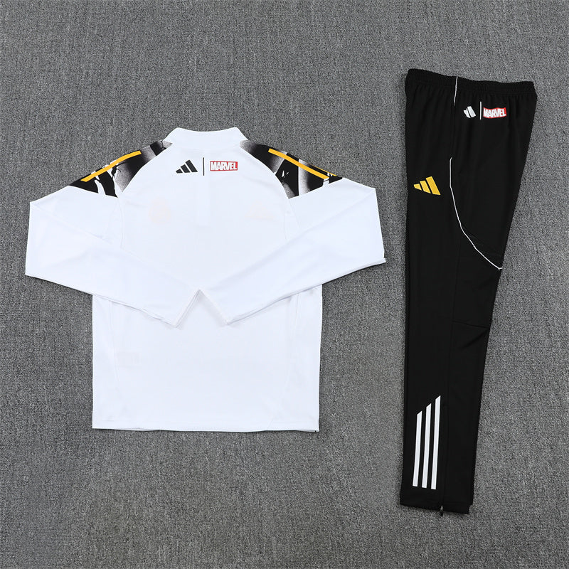 Real Madrid White/Black Tracksuit Half-Zip 25/26 - CalcioVivo
