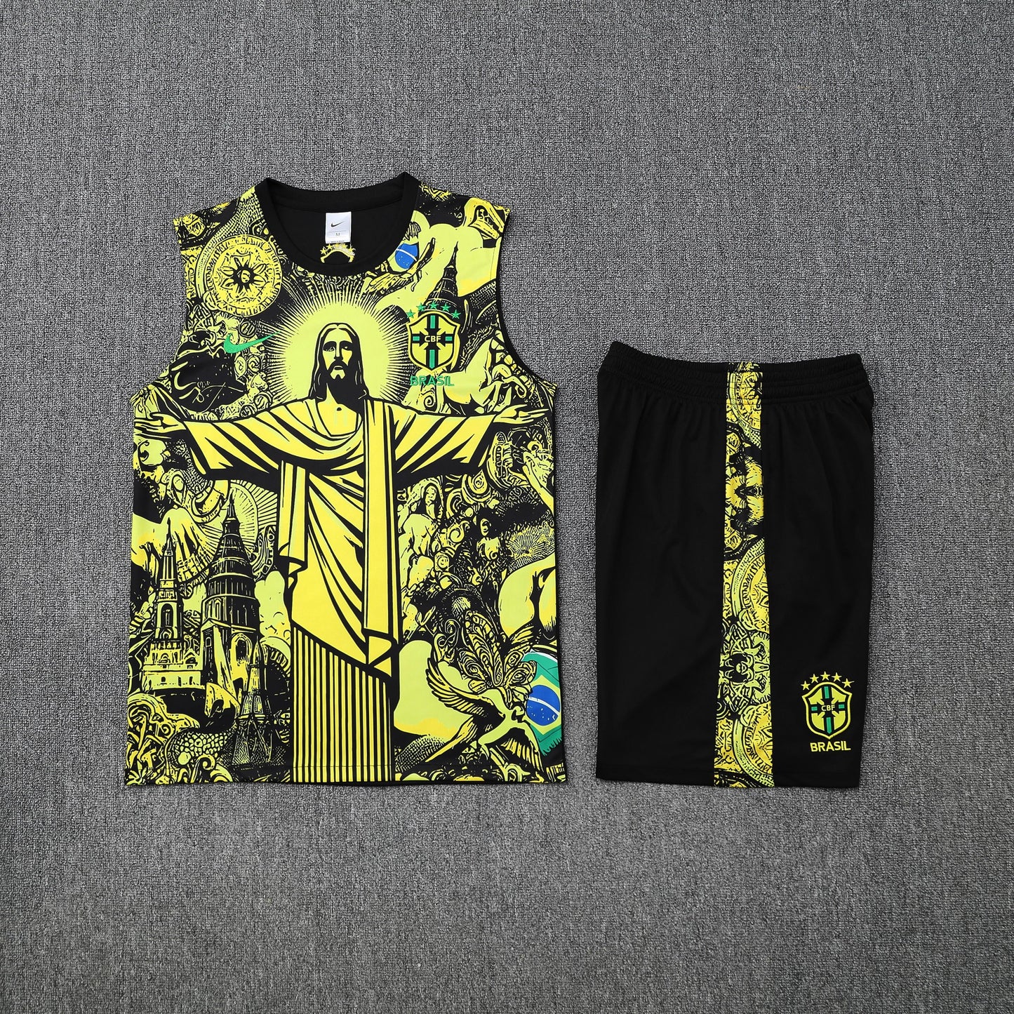 Kit Tank Top + Shorts Brazil Christ the Redeemer Yellow Training 25/26