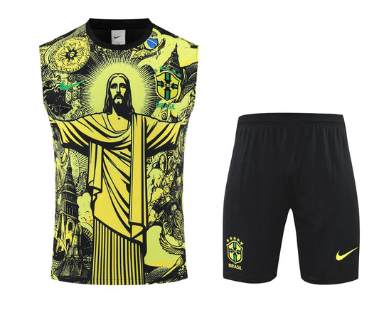 Kit Tank Top + Shorts Brazil Christ the Redeemer Yellow Training 25/26