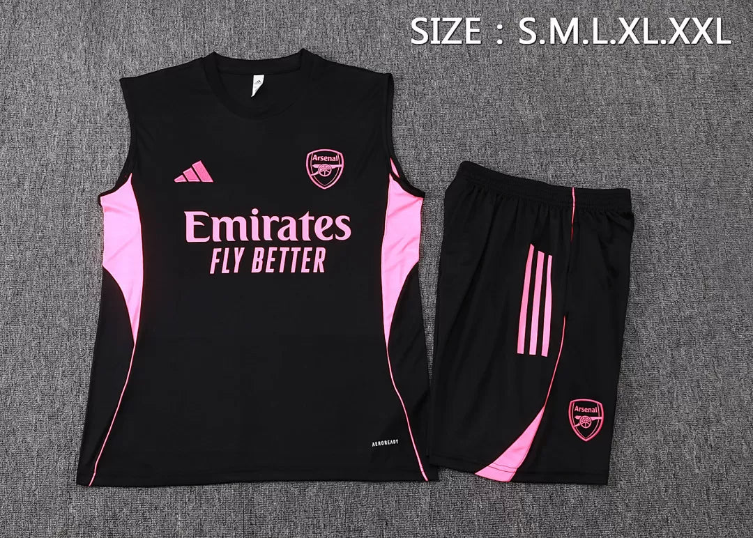 Completino Canottiera Arsenal 2025/26 Uomo Nero Rosa | Kit Allenamento - CalcioVivo