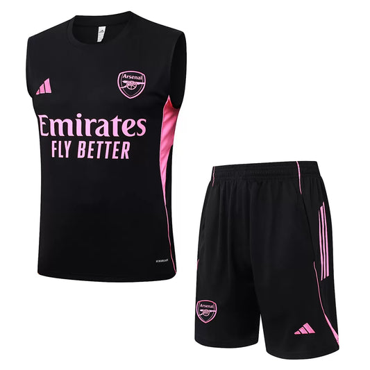 Completino Canottiera Arsenal 2025/26 Uomo Nero Rosa | Kit Allenamento - CalcioVivo