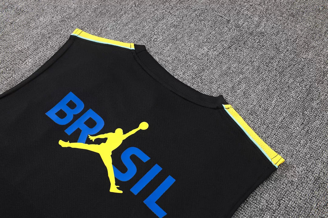 Completino Canottiera Brasile 26/27 Uomo Nero Giallo | Kit Allenamento - CalcioVivo