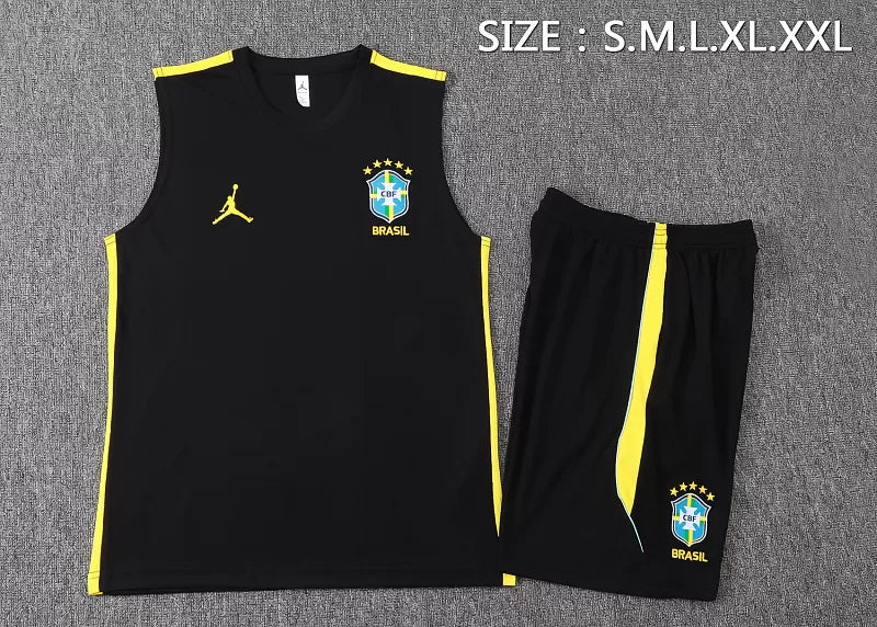 Completino Canottiera Brasile 26/27 Uomo Nero Giallo | Kit Allenamento - CalcioVivo
