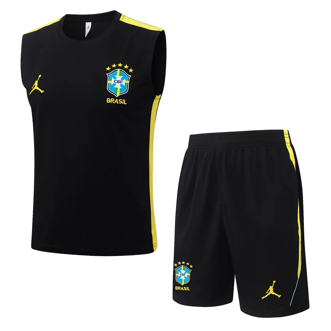 Completino Canottiera Brasile 26/27 Uomo Nero Giallo | Kit Allenamento - CalcioVivo