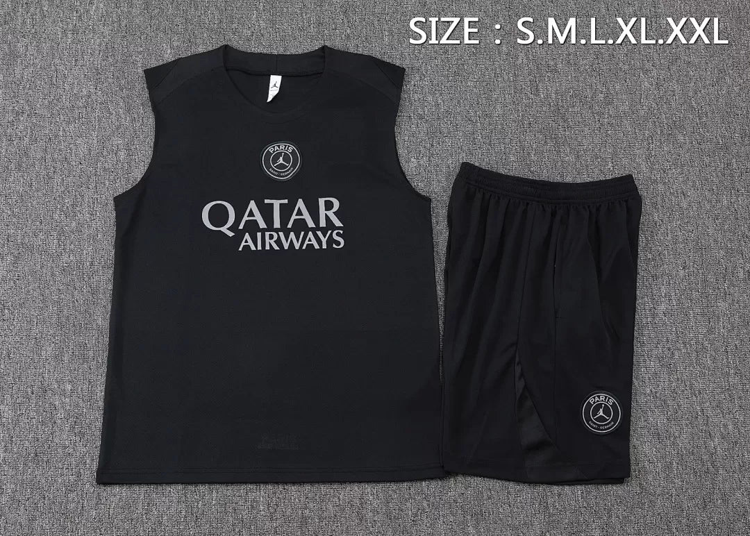 Completino Canottiera PSG 2025/26 Uomo Nero | Kit Allenamento - CalcioVivo