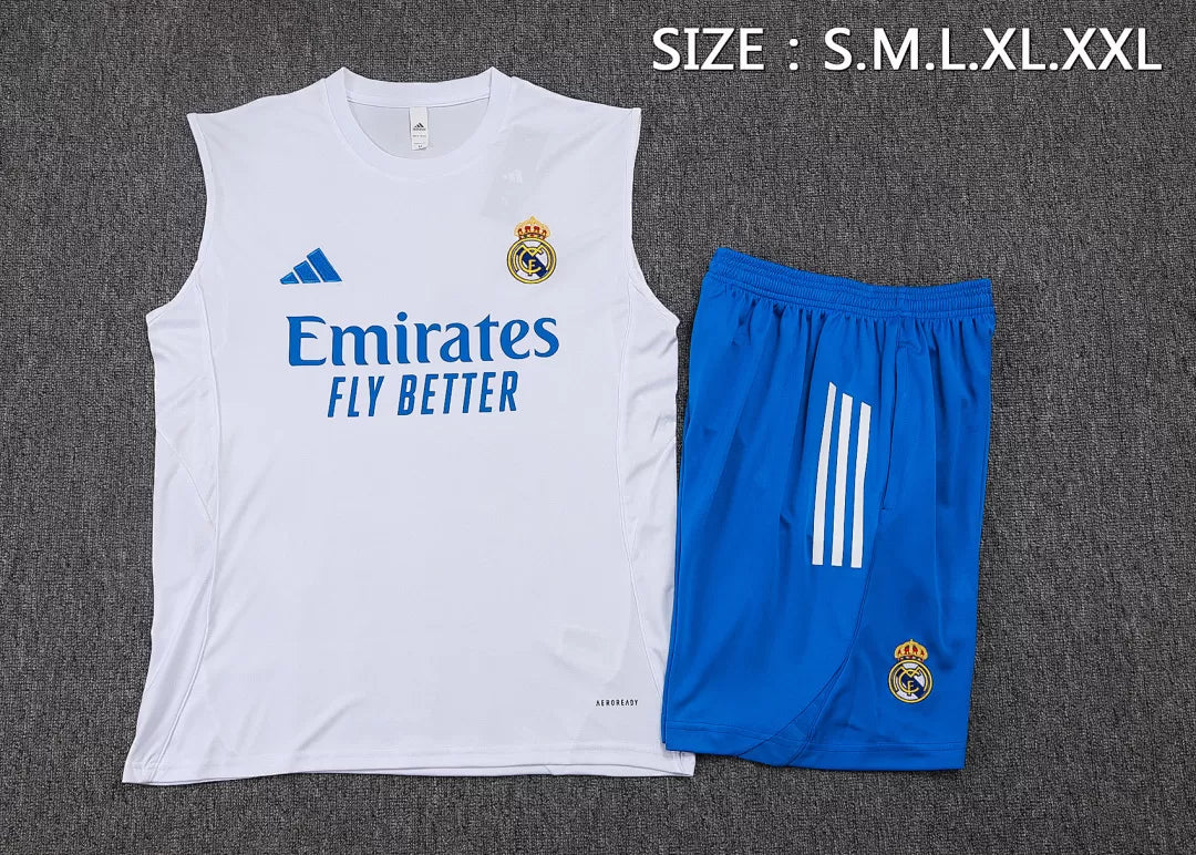 Completino Canottiera Real Madrid 25/26 Uomo Bianco Azzurro | Kit Allenamento - CalcioVivo