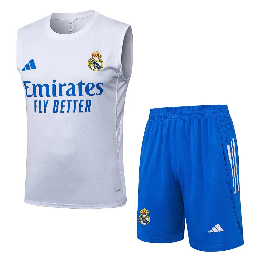 Completino Canottiera Real Madrid 25/26 Uomo Bianco Azzurro | Kit Allenamento - CalcioVivo