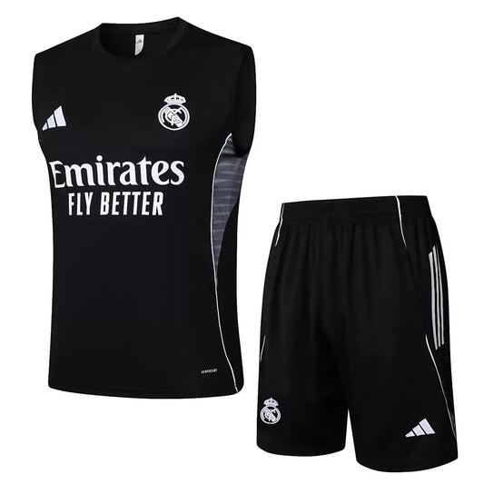 Completino Canottiera Real Madrid 25/26 Uomo Nero | Kit Allenamento - CalcioVivo