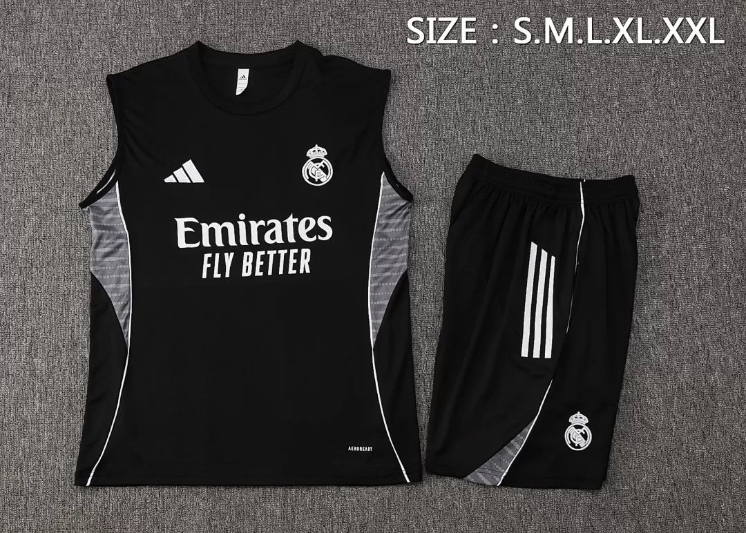 Completino Canottiera Real Madrid 25/26 Uomo Nero | Kit Allenamento - CalcioVivo