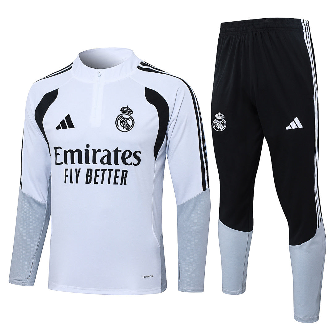 Tuta Real Madrid Bianco/Nero Half-Zip 26/27 Uomo | Tuta da Calcio - CalcioVivo
