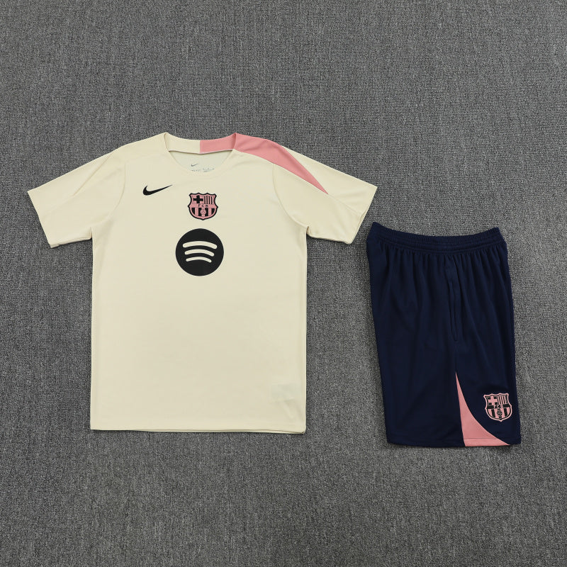 Kit Shirt + Shorts Barcelona Training Beige/Dark Blue 25/26