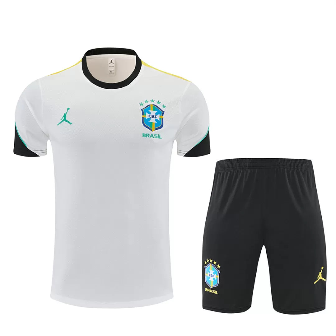 Completino Manica Corta Brasile 2026 Uomo Bianco | Kit Allenamento