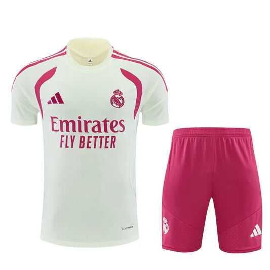 Completino Manica Corta Real Madrid 26/27 Uomo Bianco e Fucsia | Kit Allenamento - CalcioVivo