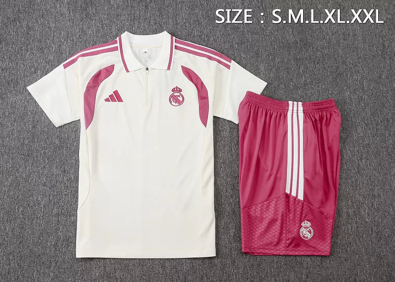 Completino Polo Real Madrid 26/27 Uomo Bianco e Rosa | Kit Allenamento - CalcioVivo