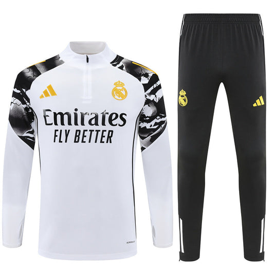 Real Madrid White/Black Tracksuit Half-Zip 25/26 - CalcioVivo