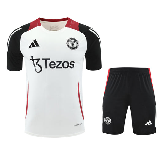 Manchester United White/Black Training Shirt + Shorts Kit 25/26