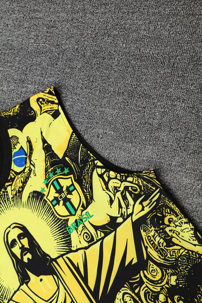 Kit Tank Top + Shorts Brazil Christ the Redeemer Yellow Training 25/26