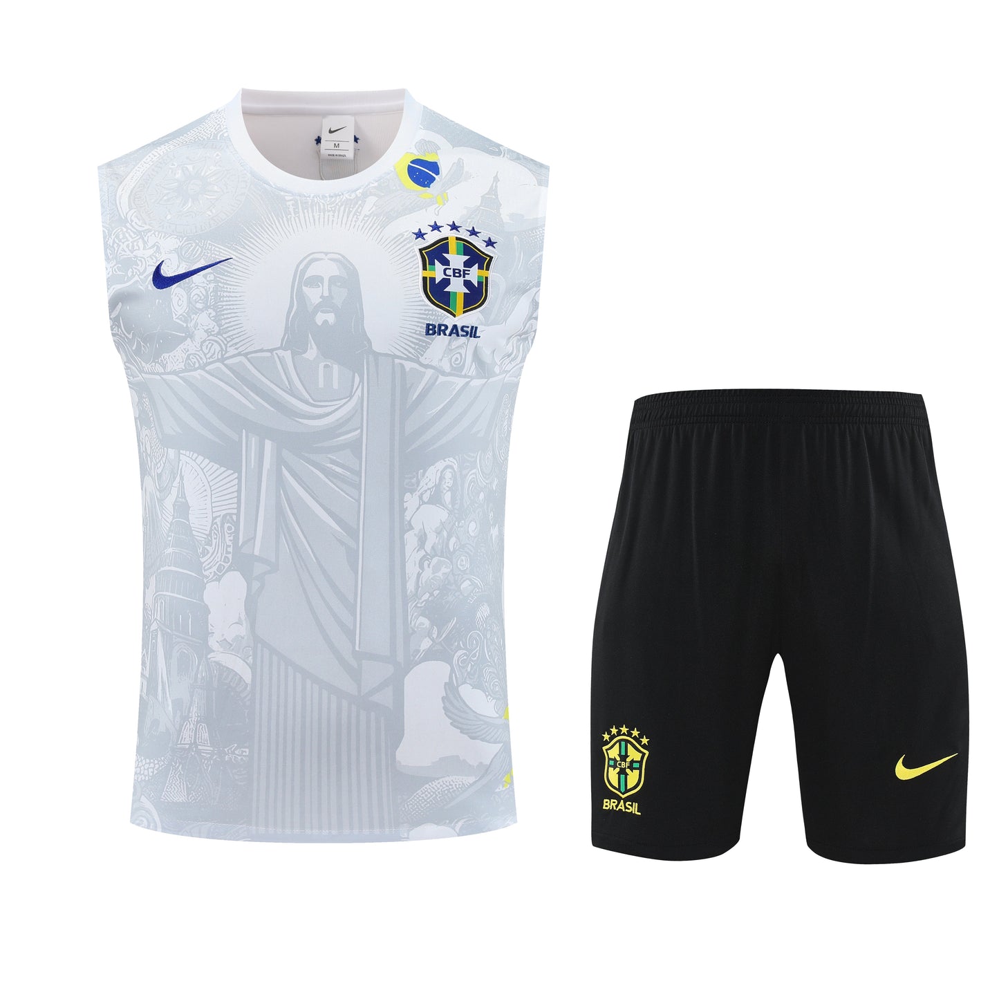 Kit Tank Top + Shorts Brazil Christ the Redeemer White Training 25/26