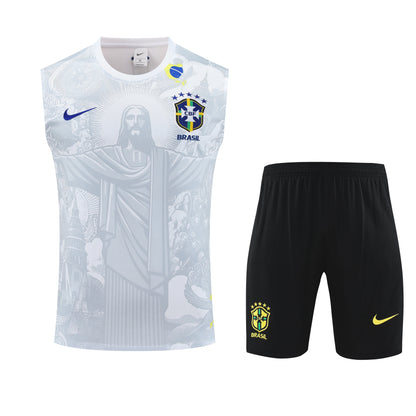 Kit Tank Top + Shorts Brazil Christ the Redeemer White Training 25/26