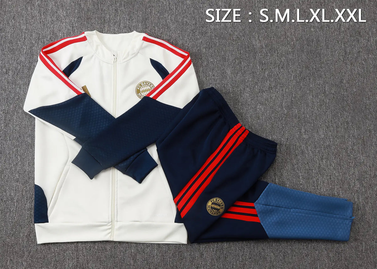 Tuta Full-zip Bayern Munich 26/27 Uomo Bianco e Blu Navy | Tuta da Calcio - CalcioVivo