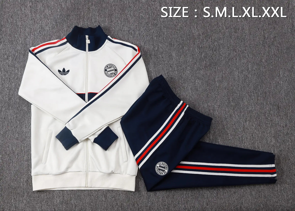 Tuta Full-zip Bayern Munich 26/27 Uomo Bianco e Blu Navy | Tuta da Calcio - CalcioVivo