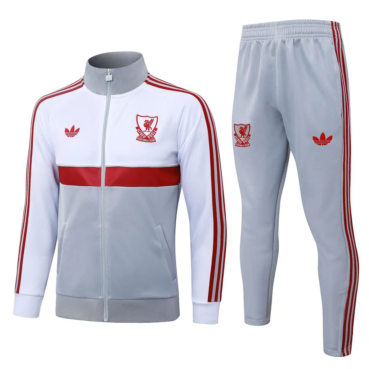 Tuta Full-zip Liverpool 26/27 Uomo Bianco e Grigio | Tuta da Calcio - CalcioVivo