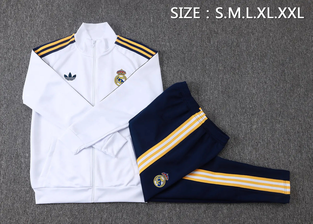 Tuta Full-zip Real Madrid 26/27 Uomo Bianco e Blu Navy | Tuta da Calcio - CalcioVivo