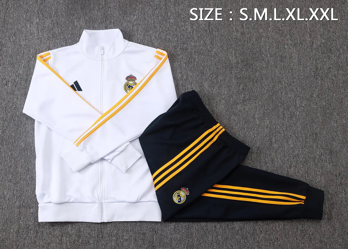 Tuta Full-zip Real Madrid 26/27 Uomo Bianco e Nero | Tuta da Calcio - CalcioVivo