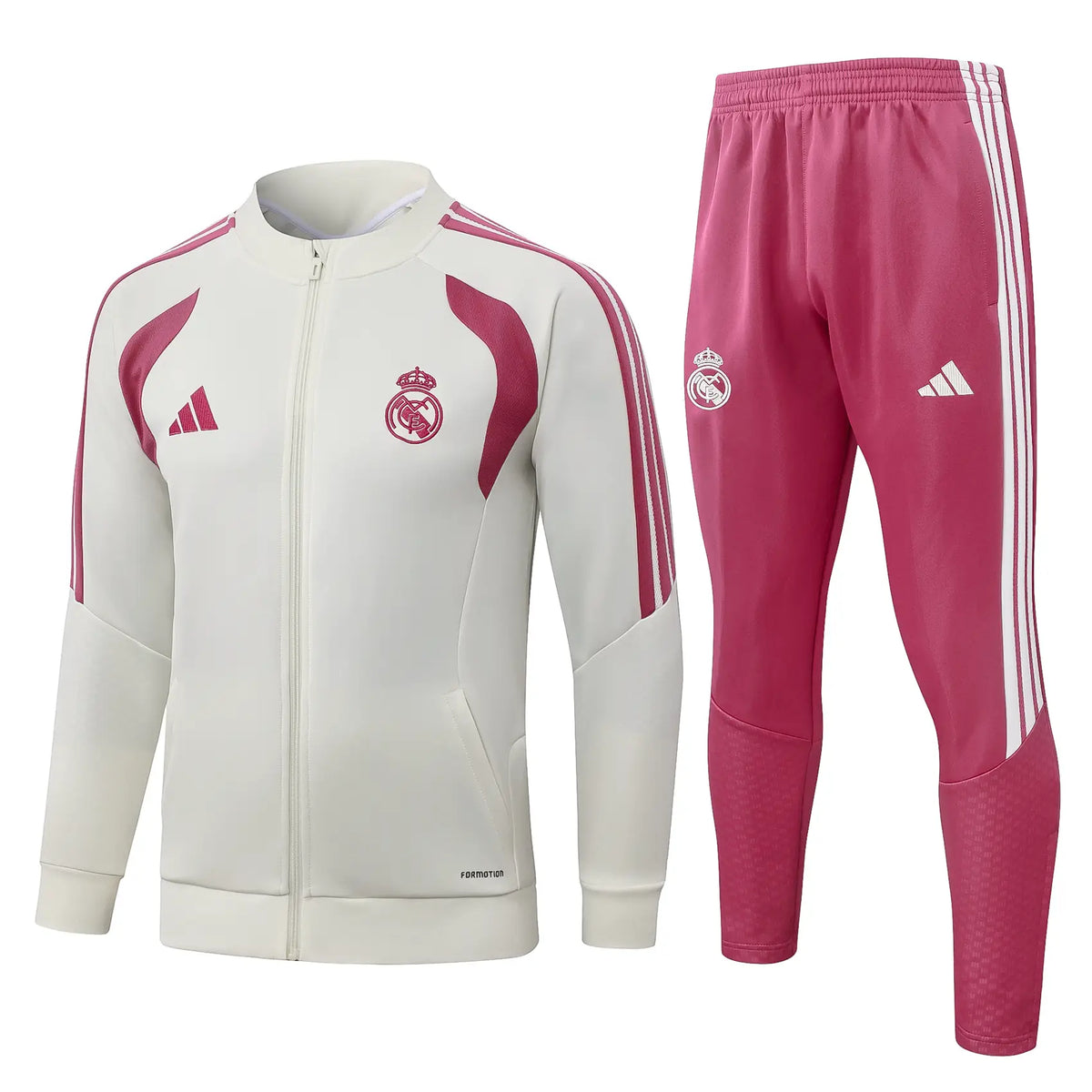Tuta Full-zip Real Madrid 26/27 Uomo Bianco e Rosa | Tuta da Calcio - CalcioVivo