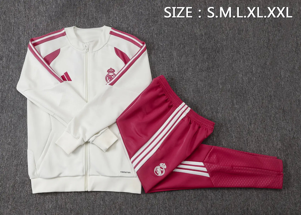 Tuta Full-zip Real Madrid 26/27 Uomo Bianco e Rosa | Tuta da Calcio - CalcioVivo