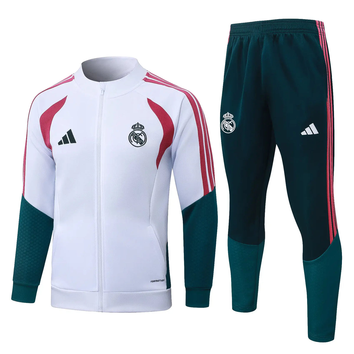 Tuta Full-zip Real Madrid 26/27 Uomo Bianco e Verde Petrolio | Tuta da Calcio - CalcioVivo