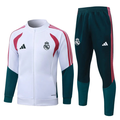 Tuta Full-zip Real Madrid 26/27 Uomo Bianco e Verde Petrolio | Tuta da Calcio - CalcioVivo